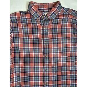 Rowm Shirt Mens Large Pink & Blue Plaid Long Sleeve Single Chest Pocket